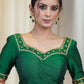 Dark  Green Cotton Silk Blouse Hand Embroidered Zardosi Work