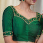 Dark  Green Cotton Silk Blouse Hand Embroidered Zardosi Work