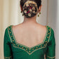 Dark  Green Cotton Silk Blouse Hand Embroidered Zardosi Work
