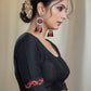 Black Cotton Silk Blouse with Exclusive Hand  Bead Embroidery Work on Back and Sleeves