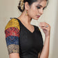 Black Cotton Blouse With Colourful Ajrakh Patchwork in the Sleeves