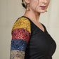Black Cotton Blouse With Colourful Ajrakh Patchwork in the Sleeves