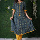 Indigo Blue Kurta with Mustard Detailing