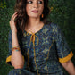 Indigo Blue Kurta with Mustard Detailing