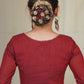 Maroon Cotton Handloom Blouse with Kalamkari and embroidered lace at the sleeves .Lining given
