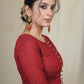 Maroon Cotton Handloom Blouse with Kalamkari and embroidered lace at the sleeves .Lining given