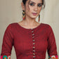 Maroon Cotton Handloom Blouse with Kalamkari and embroidered lace at the sleeves .Lining given