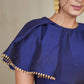 Blue cotton silk Smart Blouse / Crop Top with flaired laced designer sleeves on the right side