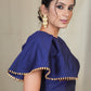 Blue cotton silk Smart Blouse / Crop Top with flaired laced designer sleeves on the right side