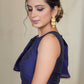 Blue cotton silk Smart Blouse / Crop Top with flaired laced designer sleeves on the right side