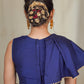 Blue cotton silk Smart Blouse / Crop Top with flaired laced designer sleeves on the right side