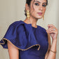 Blue cotton silk Smart Blouse / Crop Top with flaired laced designer sleeves on the right side