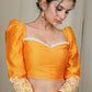 Yellow Cotton Silk Blouse with Exclusive Embroidery on the Gathered sleeves