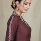 Classy Coffee Brown Collared  Cotton Silk Hand Painted Blouse