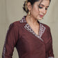 Classy Coffee Brown Collared  Cotton Silk Hand Painted Blouse