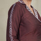 Classy Coffee Brown Collared  Cotton Silk Hand Painted Blouse