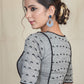 Grey Cotton Handloom Blouse with  Embroidery work all over and pom pom lace . Lining Given