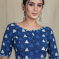 Cotton Indigo Blouse With Scalloped Neck, Sleeves and Hem