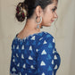 Cotton Indigo Blouse With Scalloped Neck, Sleeves and Hem
