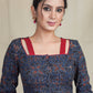 Blue Cotton Ajrakh Blouse With Maroon Straps