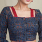 Blue Cotton Ajrakh Blouse With Maroon Straps
