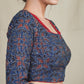Blue Cotton Ajrakh Blouse With Maroon Straps