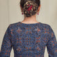 Blue Cotton Ajrakh Blouse With Maroon Straps