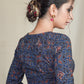 Blue Cotton Ajrakh Blouse With Maroon Straps