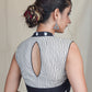Offwhite Cotton Blouse with Embroidered Stripes all over and Ikat Collar and Hem