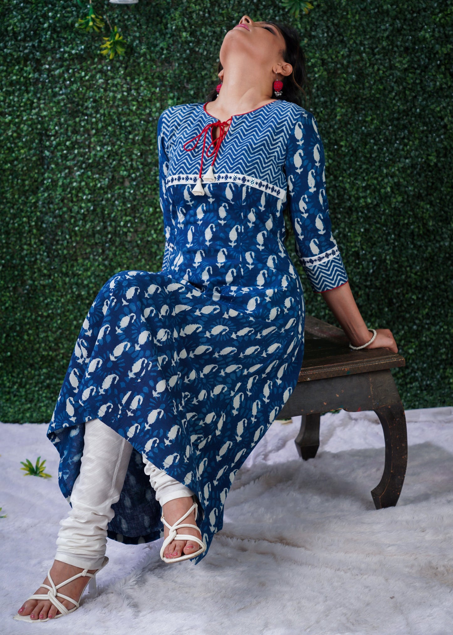 Indigo  Mix & Match Pattern kurta with mirror Hand Embroidery