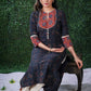 Navy Blue cotton Ajrakh kurta with Red Ajrakh yoke