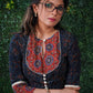 Navy Blue cotton Ajrakh kurta with Red Ajrakh yoke