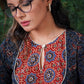 Navy Blue cotton Ajrakh kurta with Red Ajrakh yoke