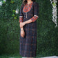 Navy Blue cotton Ajrakh kurta with Red Ajrakh yoke