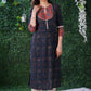 Navy Blue cotton Ajrakh kurta with Red Ajrakh yoke