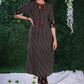 Black Cotton Ajrakh striped kurta with Ajrakh on sleeves