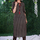 Black Cotton Ajrakh striped kurta with Ajrakh on sleeves