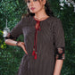 Black Cotton Ajrakh striped kurta with Ajrakh on sleeves