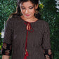 Black Cotton Ajrakh striped kurta with Ajrakh on sleeves