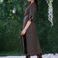 Black Cotton Ajrakh striped kurta with Ajrakh on sleeves