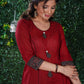 Simple Elegant Maroon Cotton kurta with Ajrak Border