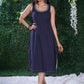 Blue striped Cotton one piece dress with embroidery on neckline