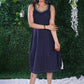 Blue striped Cotton one piece dress with embroidery on neckline