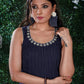 Blue striped Cotton one piece dress with embroidery on neckline