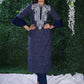 Blue Ikat Cotton Kurta with Elegant Embroidery and matching Chanderi Dupatta - 2 Pc