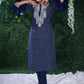 Blue Ikat Cotton Kurta with Elegant Embroidery and matching Chanderi Dupatta - 2 Pc
