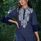 Blue Ikat Cotton Kurta with Elegant Embroidery and matching Chanderi Dupatta - 2 Pc