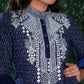 Blue Ikat Cotton Kurta with Elegant Embroidery and matching Chanderi Dupatta - 2 Pc