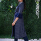 Blue Ikat Cotton Kurta with Elegant Embroidery and matching Chanderi Dupatta - 2 Pc