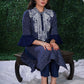 Blue Ikat Cotton Kurta with Elegant Embroidery and matching Chanderi Dupatta - 2 Pc